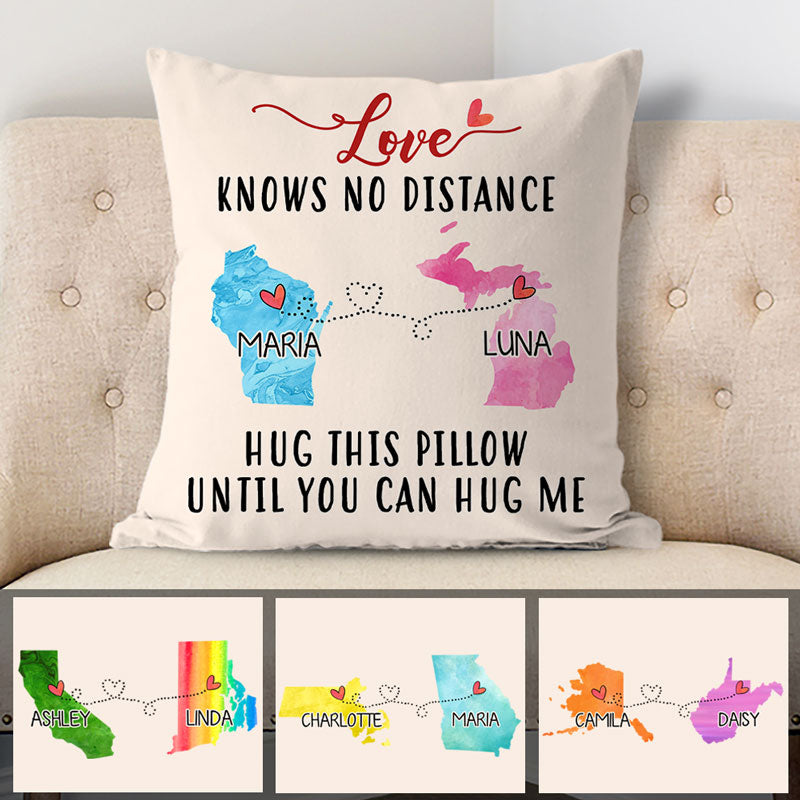 Love No Distance, Personalized State Colors Pillow, Custom Christmas Gift