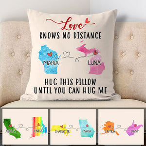 Love No Distance, Personalized State Colors Pillow, Custom Christmas Gift