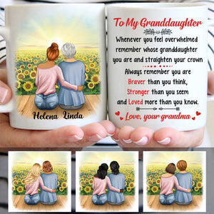 To my granddaughter Whenever you feel overwhelmed, Sunflower field, Custom mugs, Personalized gifts