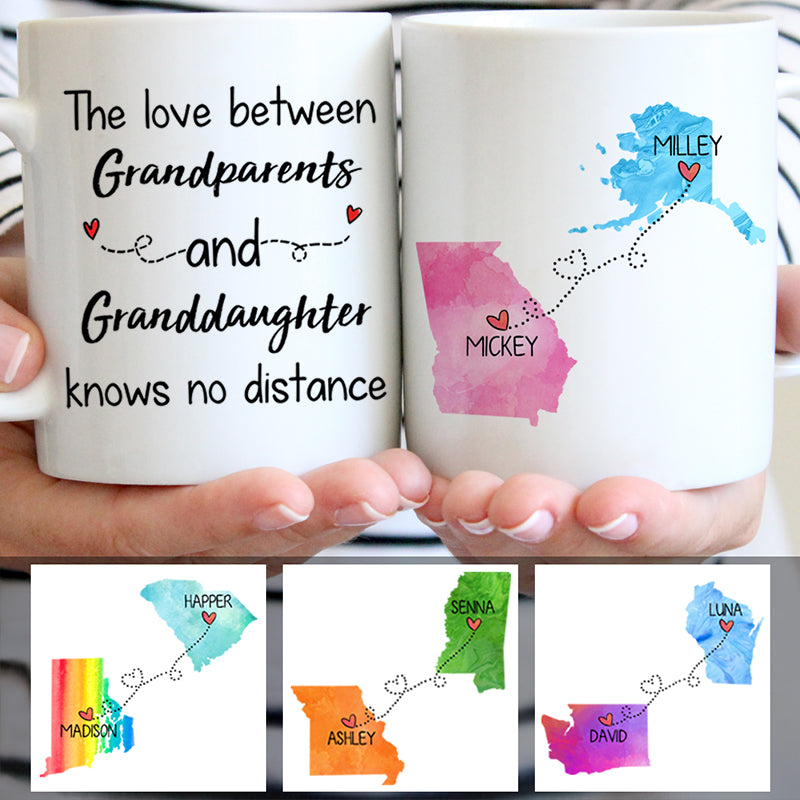 Long Distance Grandparents and Granddaughter Personalized State Colors Coffee Mug For Grandparents, Custom Family Gift