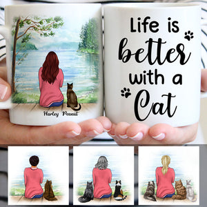 Life Is Better with Cats, Lake View, Personalized Mugs, Custom Gifts for Cat Lovers