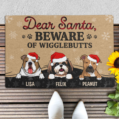 Dear Santa Beware Wigglebutts, Gift For Dog Lovers, Personalized Doormat, New Home Gift, Christmas Decoration