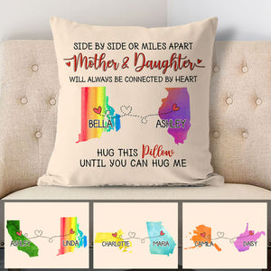 Family will always be connected by heart Long Distance, Hug This Pillow Personalized State Colors Pillow, Custom Moving Gift