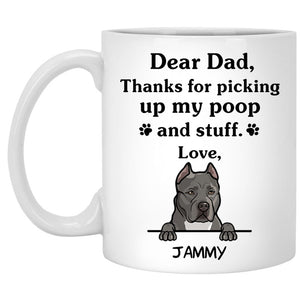 Thanks for picking up my poop and stuff, Funny Pit Bull (Grey) Personalized Coffee Mug, Custom Gifts for Dog Lovers