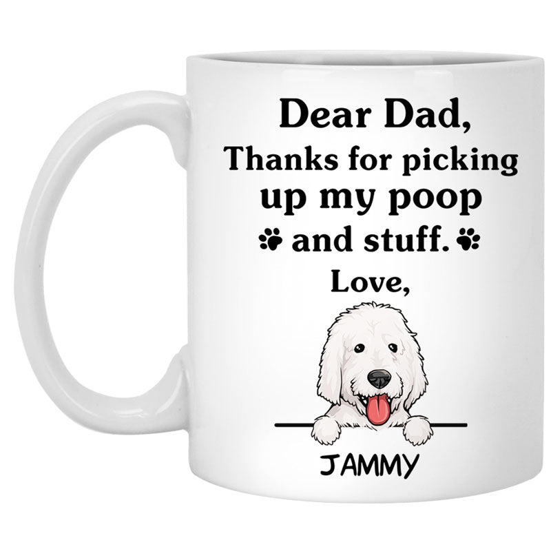 Thanks for picking up my poop and stuff, Funny Labradoodle (White) Personalized Coffee Mug, Custom Gifts for Dog Lovers