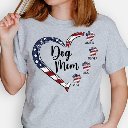 Dog Mom Heart, American Flag Pattern, Gift For Dog Lovers, Personalized 4th Of July Gifts