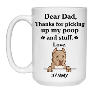 Thanks for picking up my poop and stuff, Funny Pit Bull (Fawn) Personalized Coffee Mug, Custom Gifts for Dog Lovers