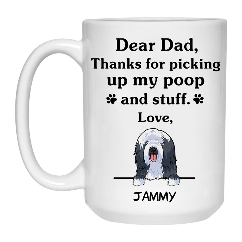 Thanks for picking up my poop and stuff, Funny Beared Collie (Beardie) Personalized Coffee Mug, Custom Gifts for Dog Lovers