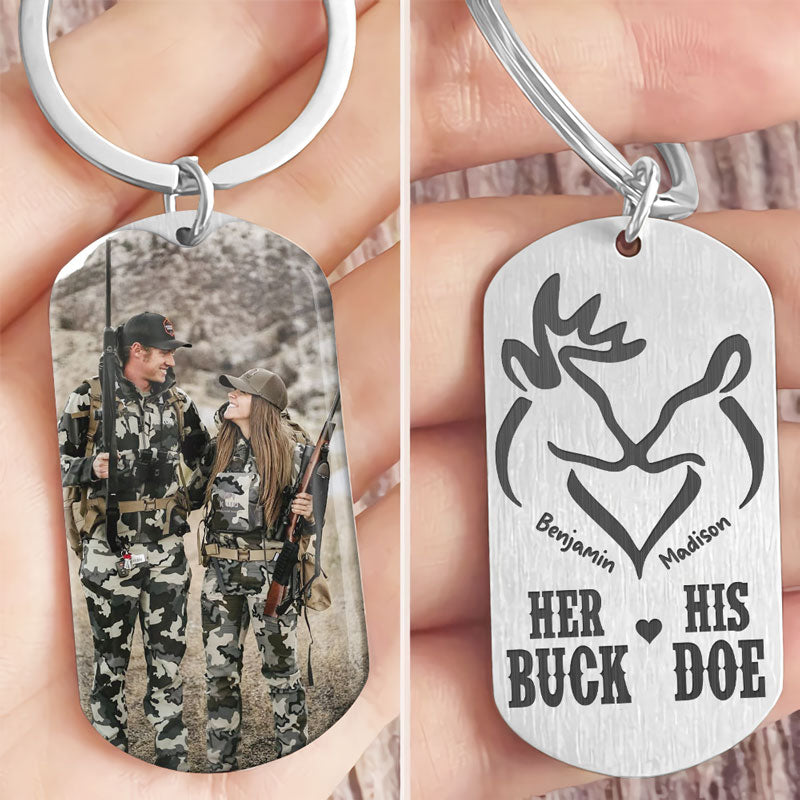 Her Buck His Doe, Personalized Keychain, Anniversary Gifts For Him, Custom Photo
