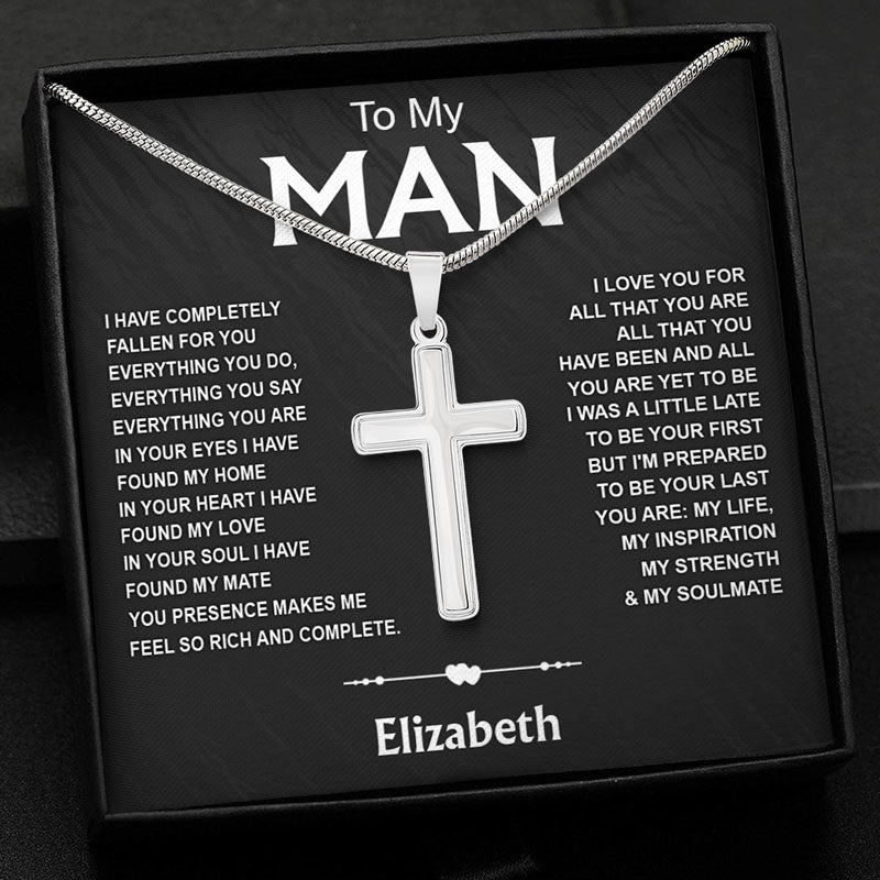 I Have Completely Fallen For You, Personalized Cross Necklace, Valentine Gift For Him