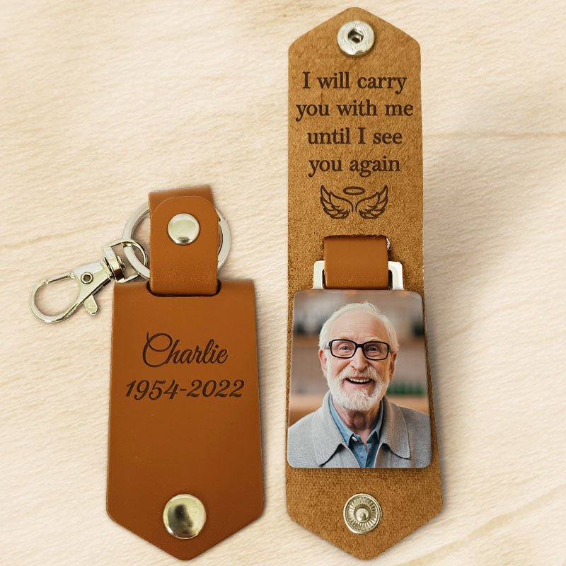 Personalized Sympathy Gifts, Custom Leather Keychain - I Will Carry You with Me, Memorial Keychain, PersonalFury, with Gift Box / Pack 2
