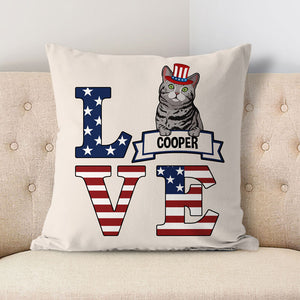 Love Cats, 4th Of July Pillow, Personalized Pillows, Custom Gift for Cat Lovers