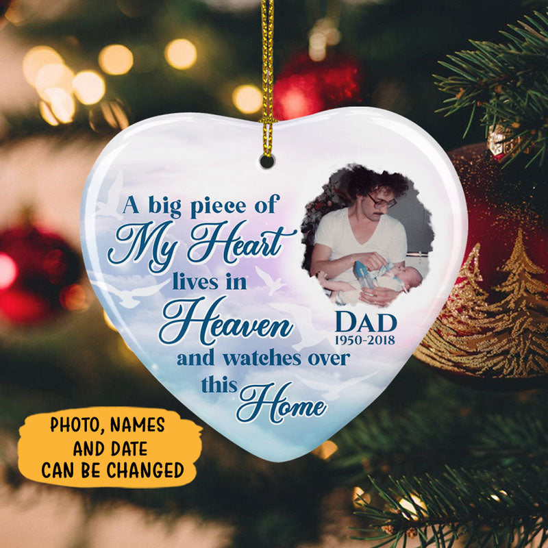 A Big Piece of My Heart, Custom Photo, Personalized Memorial Ornaments, Father's Day gift