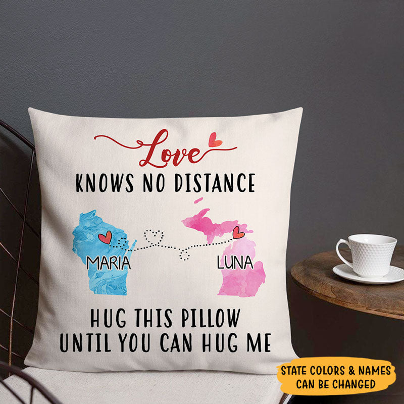 Love No Distance, Personalized State Colors Pillow, Custom Christmas Gift