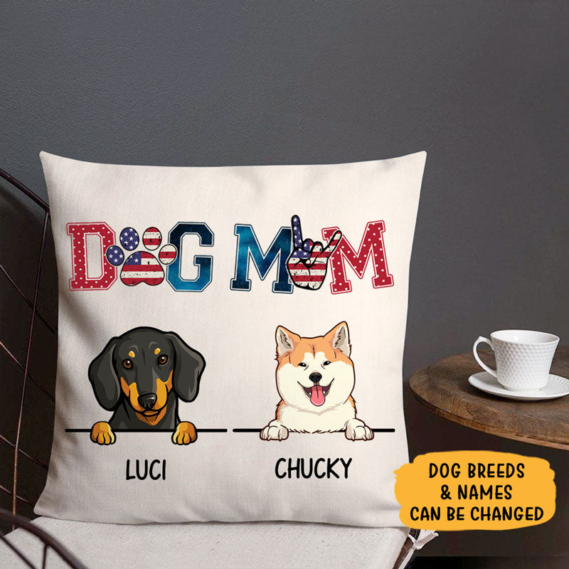 Dog Mom, America, Personalized Pillows, Custom Gift for Dog Lovers