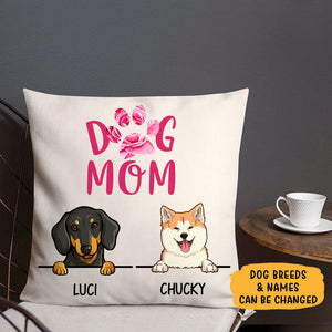 Dog Mom, Pink Flower, Personalized Pillows, Custom Gift for Dog Lovers