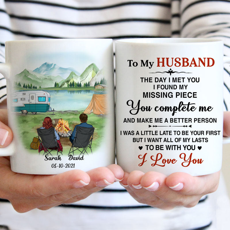 To my husband I found my missing piece, Camping, Customized mug, Anniversary gifts, Personalized gift for him
