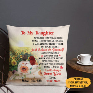 Personalized Gift To Daughter, Granddaughter Sunflower, Never Feel That You Are Alone, Custom Pillow