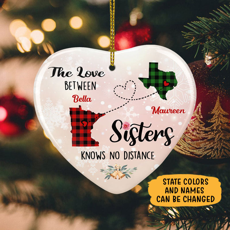 The Love Between Sisters, Personalized State Ornaments, Custom