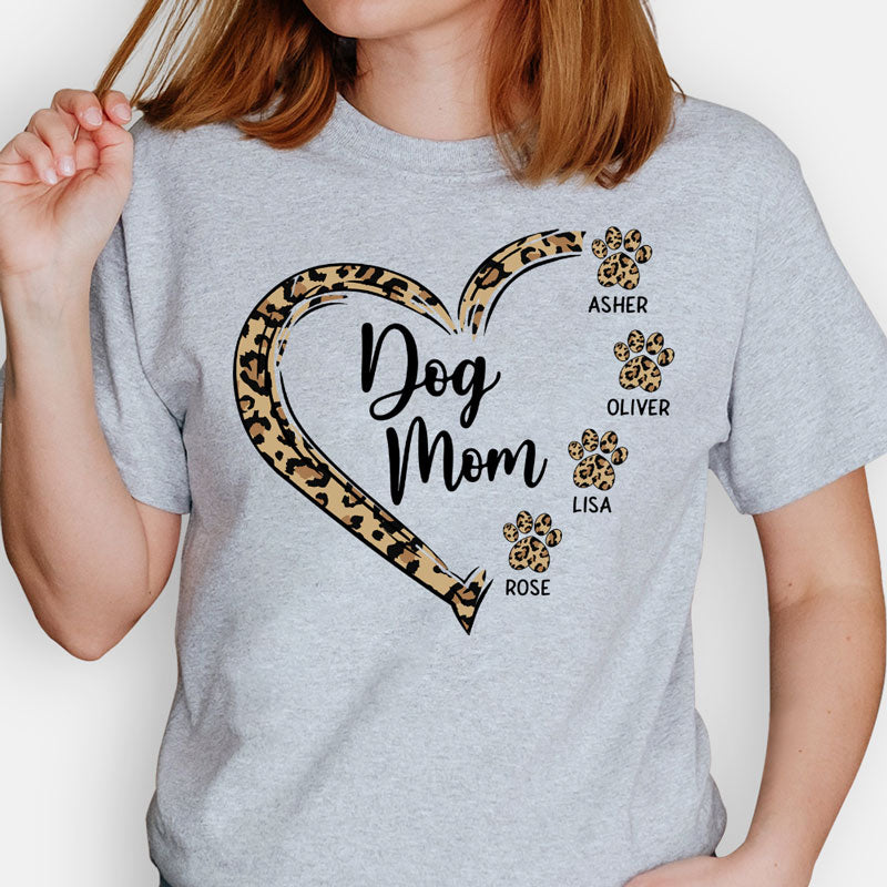 Dog Mom Heart, Leopard, Gift For Dog Lover, Custom Shirt For Dog Lovers, Personalized Gifts