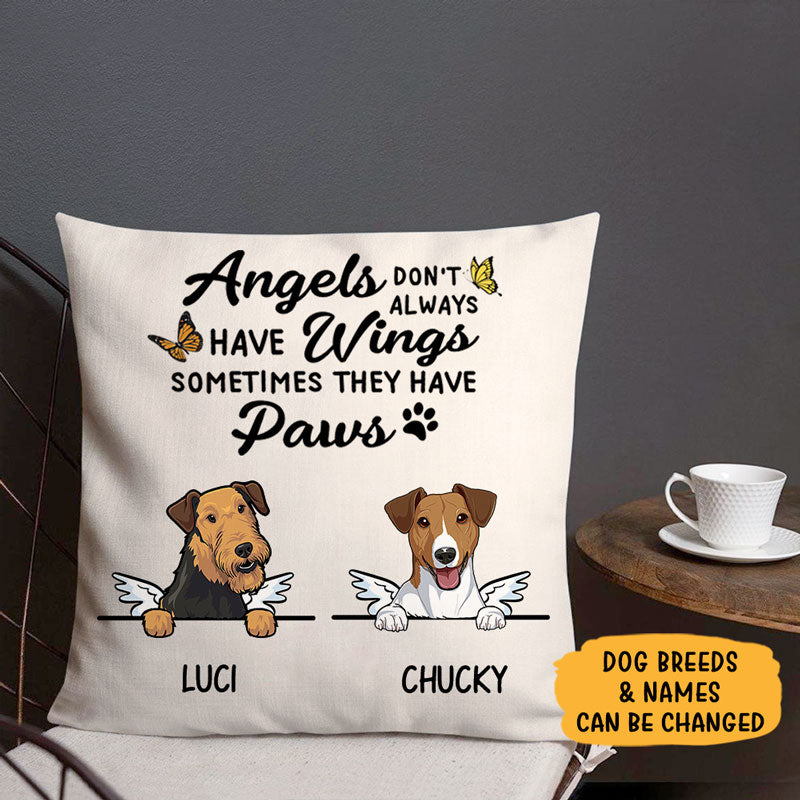 Wings and Paws, Personalized Memorial Pillows, Custom Gift for Dog Lovers