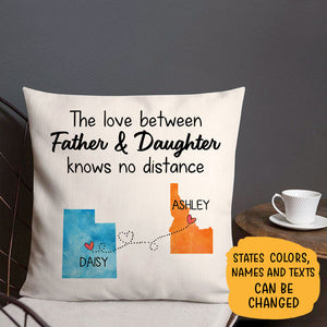 Long Distance Father And Daughter, Personalized State Colors Pillow, Custom Gift for Dad