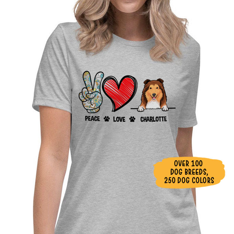 Peace Love, Custom T Shirt, Personalized Gifts for Dog Lovers