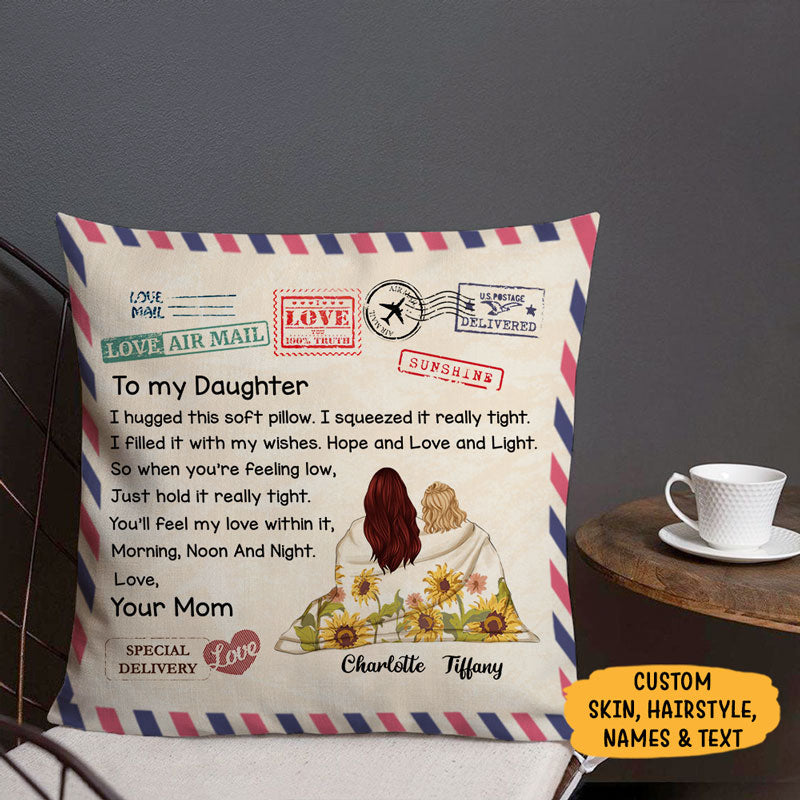 Personalized Gift To Daughter, Granddaughter Air Mail, Hugged This Soft Pillow, Custom Pillow