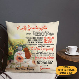 Personalized Gift To Daughter, Granddaughter Sunflower, When I Asked God For An Angel, Custom Pillow