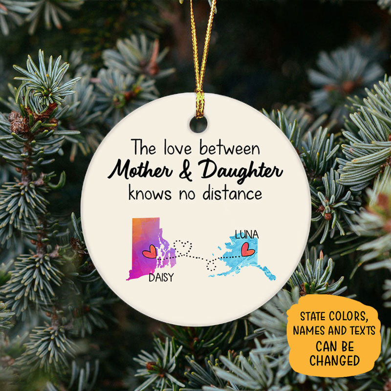 Long Distance Mother And Daughter, Personalized State Colors Circle Ornaments, Custom Gift for Mom