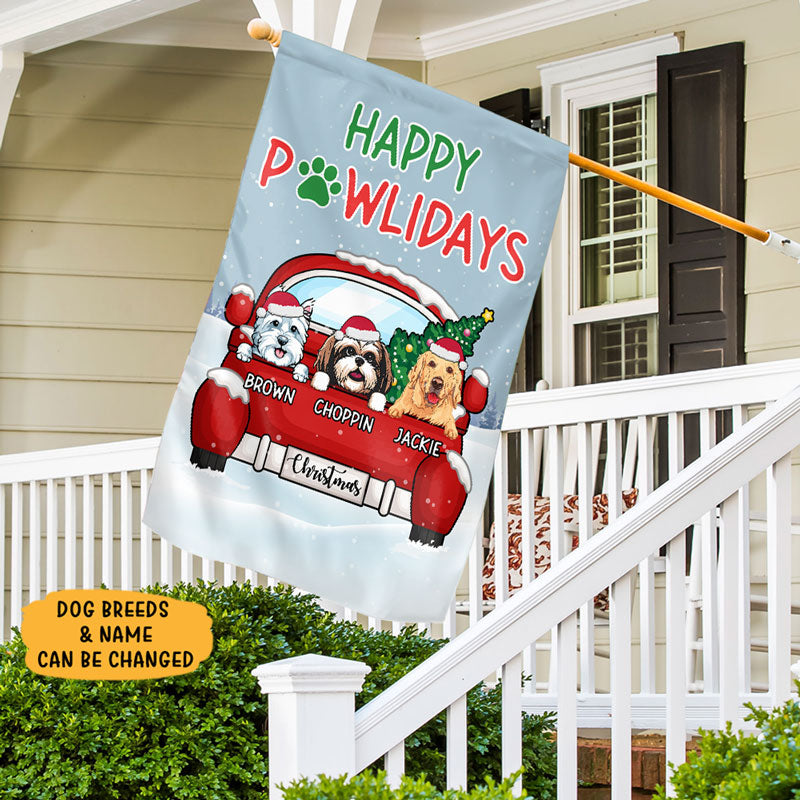 Happy Pawlidays, Custom Flags, Christmas Printing Dog Flags, Personalized Dog Decorative Garden Flags
