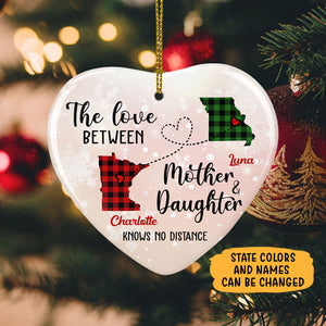 Mother and Daughter Long Distance Heart, Personalized State Ornaments, Custom Holiday Gift