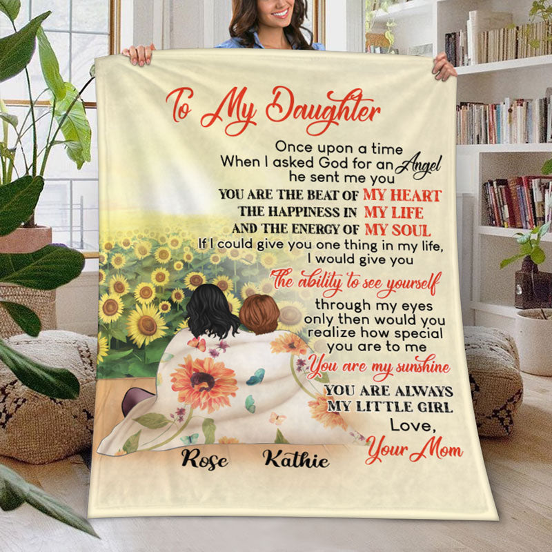 Personalized Gift To Daughter, Granddaughter Sunflower, When I Asked God For An Angel, Custom Blanket