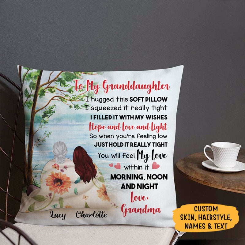 Personalized Gift To Daughter, Granddaughter Lake View, Hugged This Soft Pillow, Custom Pillow