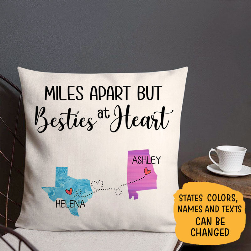 Bestie Long Distance, Personalized State Colors Pillow, Custom Best Friend Gift