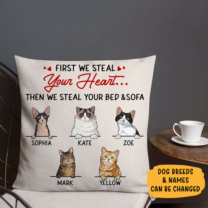 Steal Your Heart, Personalized Pillows, Custom Gift for Cat Lovers