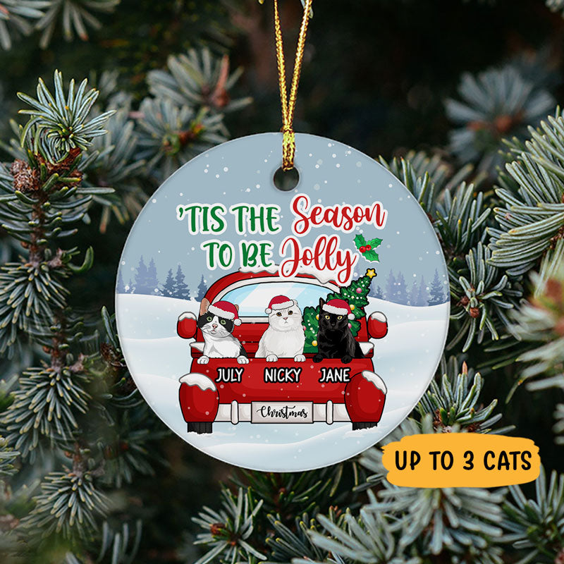 Season to be Jolly, Personalized Circle Ornaments, Custom Gift for Cat Lovers