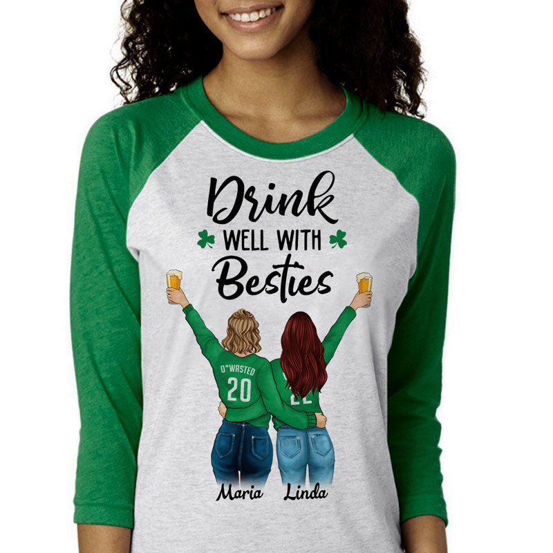 Drink Well With Besties Personalized St. Patrick's Day Unisex Raglan Shirt