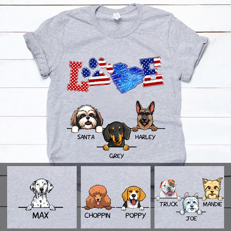 LOVE, Happy July 4th, Custom Shirt For Dog Lovers, Personalized Gift, Custom Tee