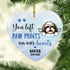 You Left Paw Prints Christmas Ornaments, Personalized Heart Ornaments, Custom Gift for Dog Lovers