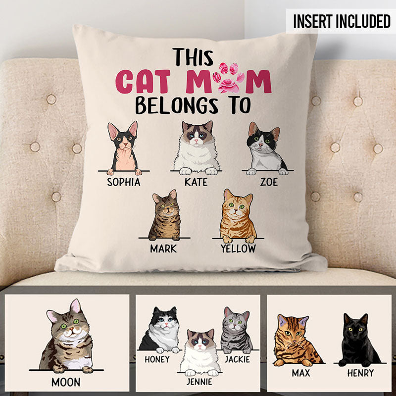 This Cat Mom Belongs To, Personalized Pillows, Custom Gift for Cat Lovers