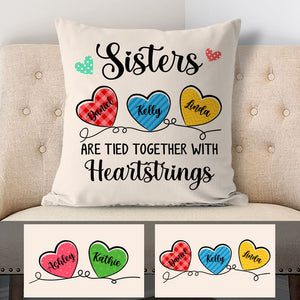 Sisters Are Tied Together With Heartstrings, Custom Throw Pillow, Personalized Christmas Gift