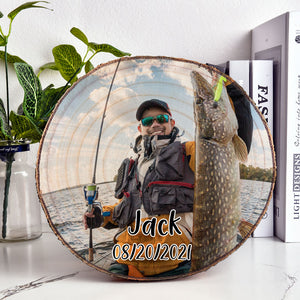 Fishing Photo Wood, Personalized Photo Wood Slice, Custom Photo Gift, Bass Fishing Photo Wood