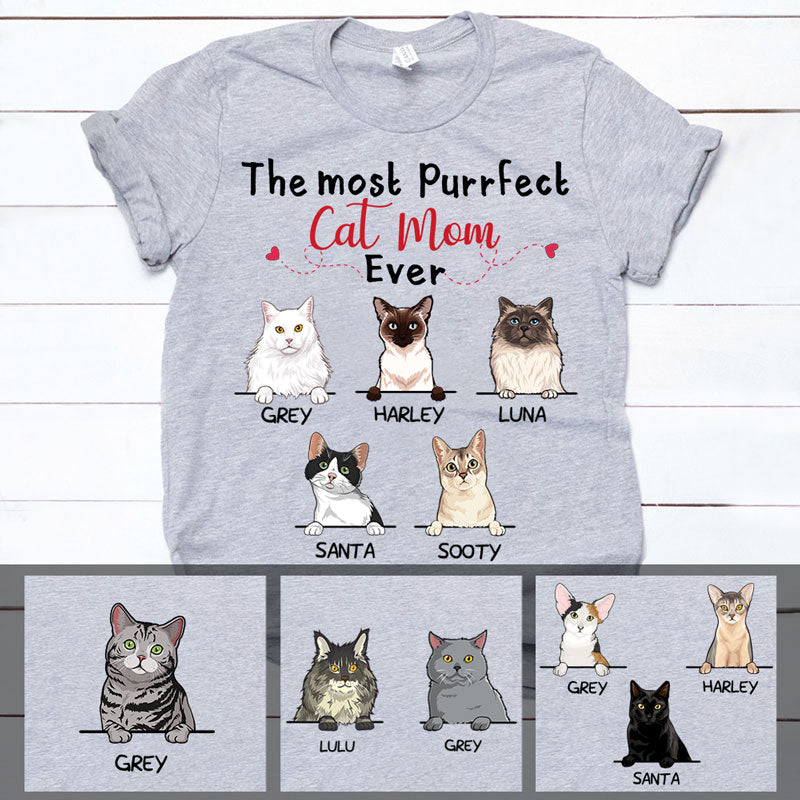 The Most Purrfect Cat Mom Ever, Personalized Shirt, Custom Gift for Cat Lovers, Custom Tee