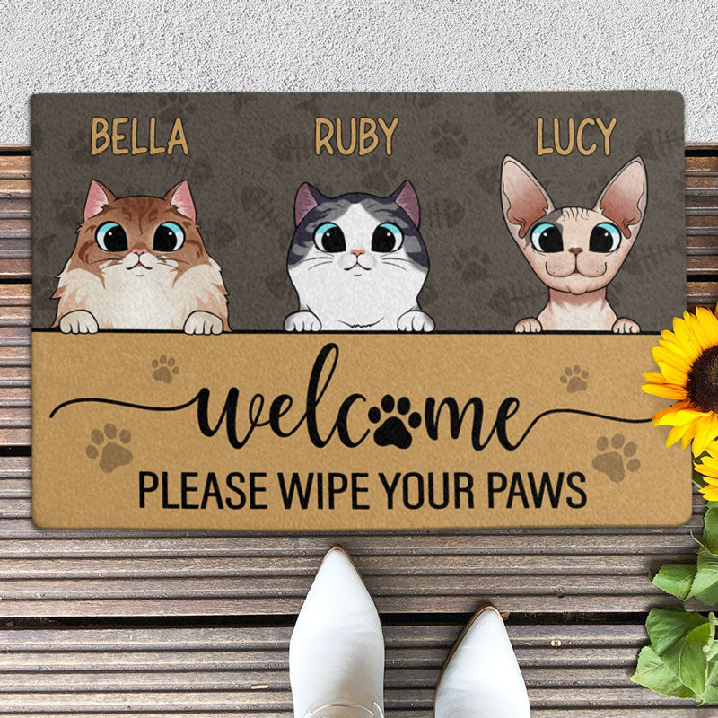Please Wipe Your Paws Cat Doormat, Gift For Cat Lovers, Personalized Doormat, New Home Gift