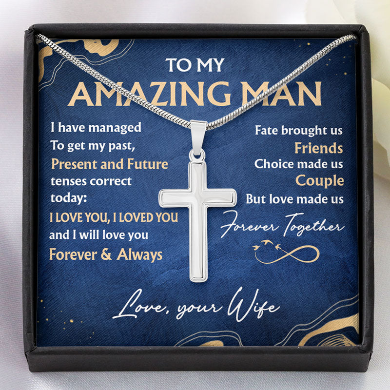 My Past Present And Future , Personalized Cross Necklace, Gifts For Him