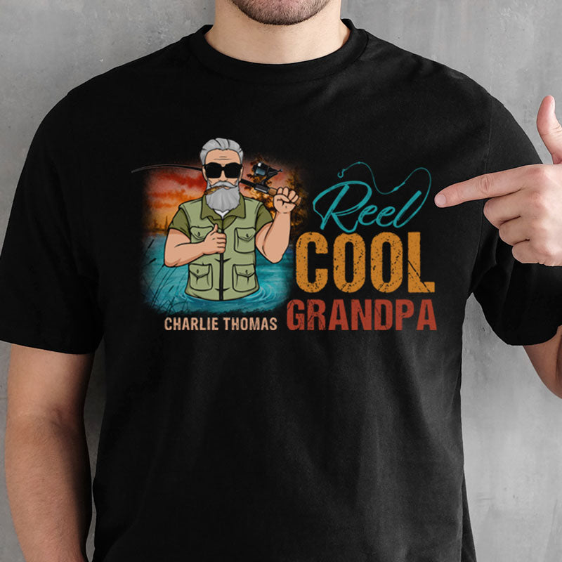 Personalized Gift Idea, Custom Family Gifts - Real Cool Grandpa or Papa Old Man PersonalFury Fishing T Shirt, Pullover Hoodie / Navy Color / 4XL