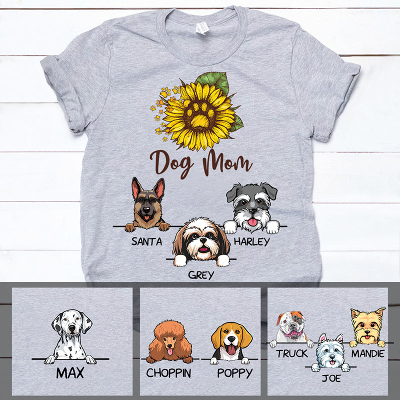 Dog Mom, Sunflower, Personalized Dogs Shirt, Customized Gifts for Dog Lovers, Custom Tee
