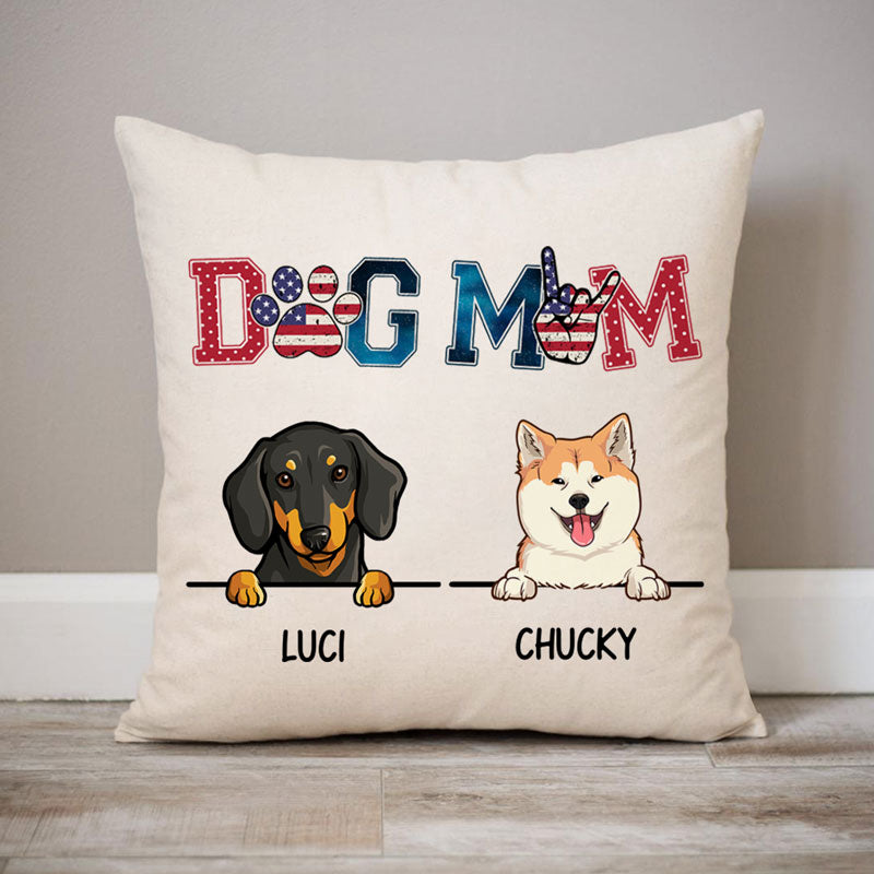 Dog Mom, America, Personalized Pillows, Custom Gift for Dog Lovers