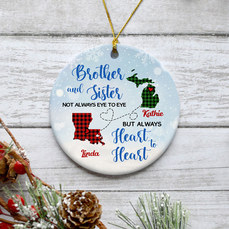 Brother and Sister Not always eye to eye, Personalized State Ornaments, Custom Holiday Gift